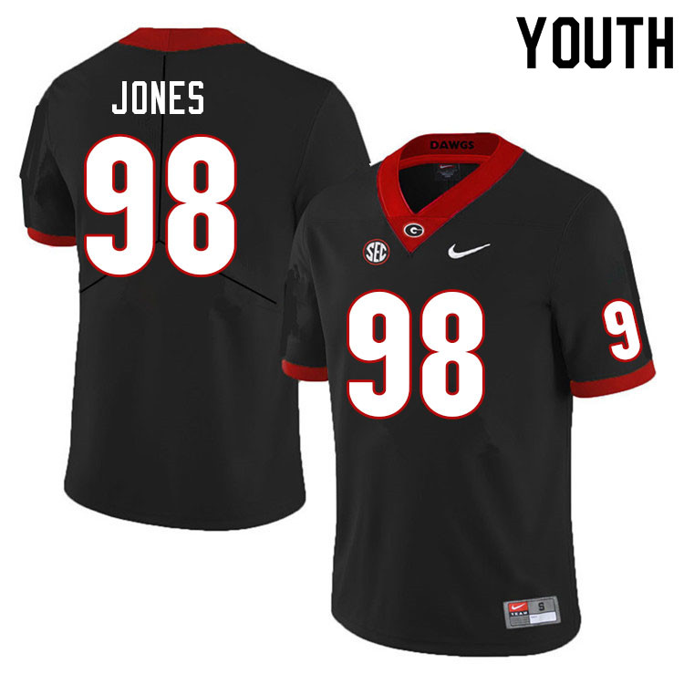 Youth #98 Noah Jones Georgia Bulldogs College Football Jerseys Sale-Black